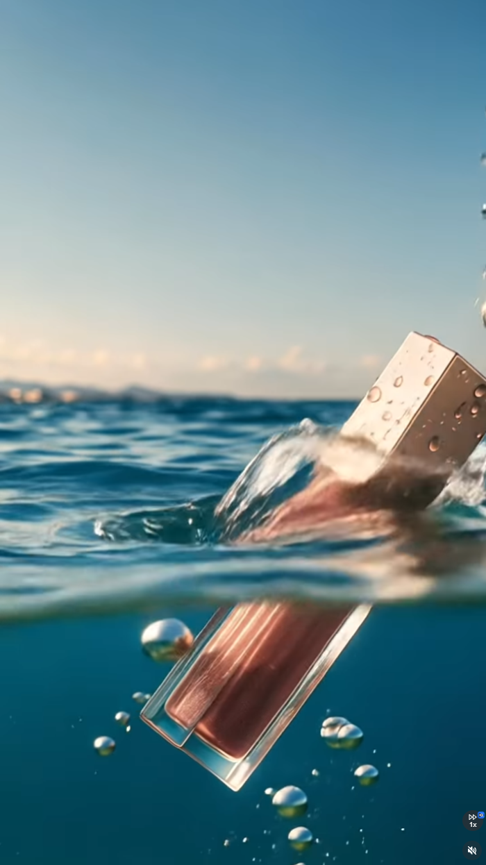 Rendu IA/CGI produit cosmétique en immersion sous-marine - Wizard Entertainment